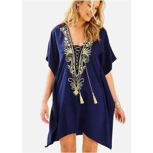 Lilly Pulitzer Chai Caftan dress L/XL Navy Gold